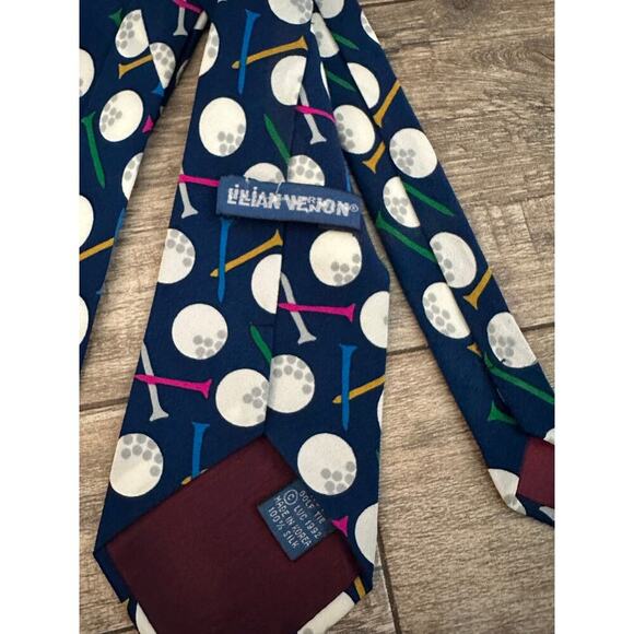 Vintage Lillian Vernon Men's 100% silk Designer Golf Necktie tie made in Korea - Picture 2 of 5